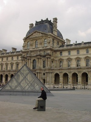 028 - Sitting at Small Pyramid at Louvre - 2004.jpg